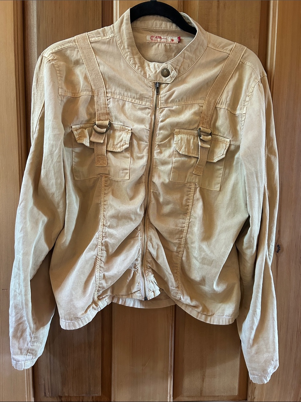 Joy Jeans Light Beige Utility Jacket with Buckle-Accent Pockets